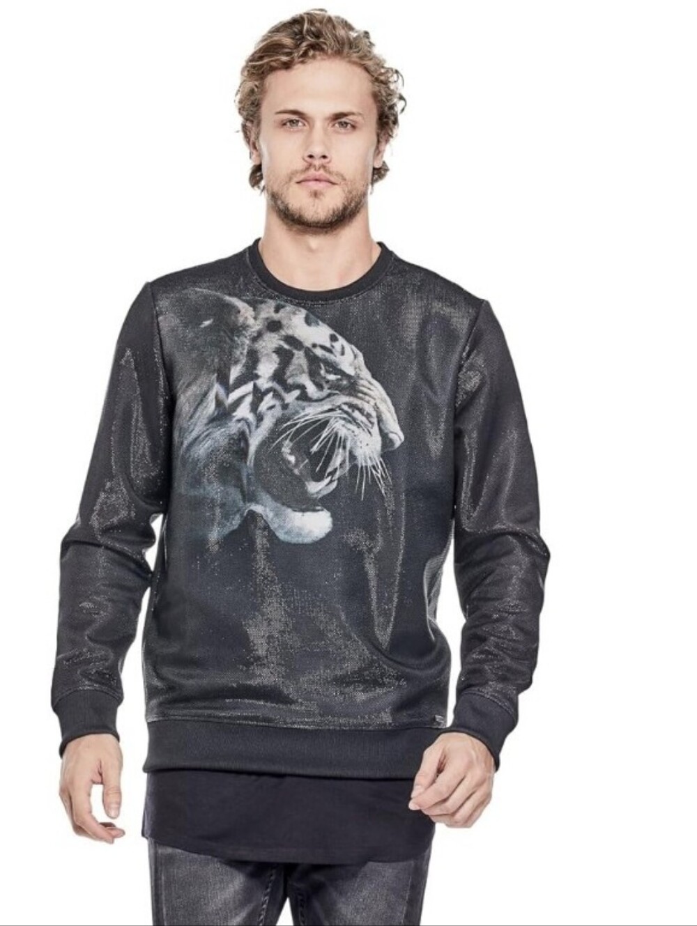 GUESS Embroidered Luther Tiger Crew